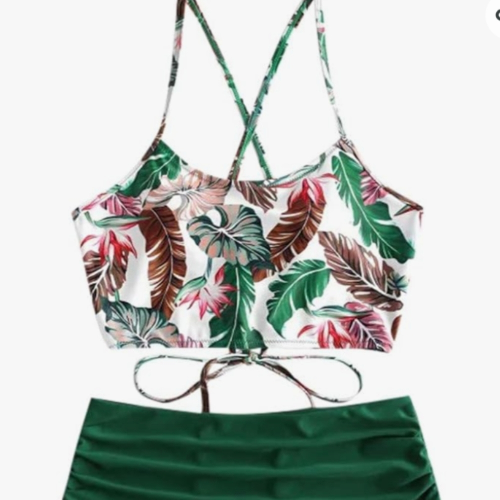 Tropical cropped bikini top